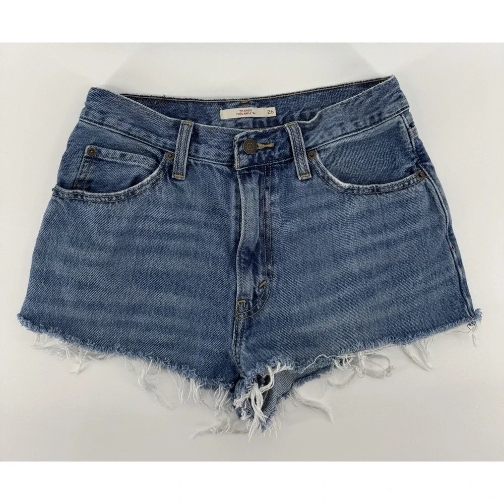 Levi's '94 Baggy Women's High Rise Cut Off Denim Shorts Distressed Size 26W